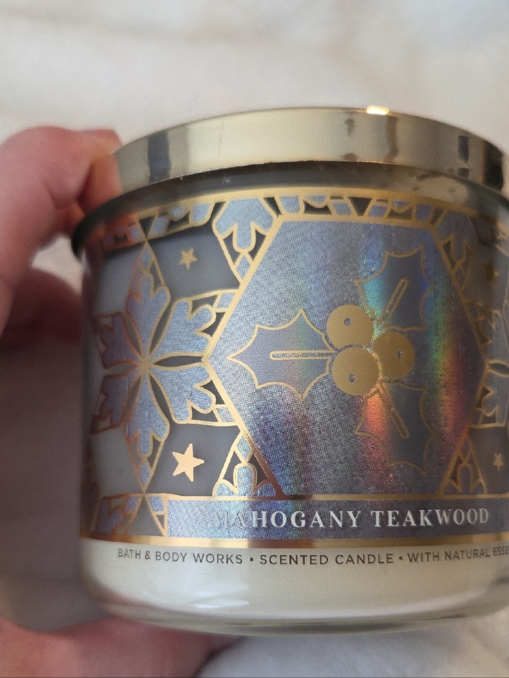 Bath & Body Works Mahogany Teakwood Candle - Iridescent Gold Detail